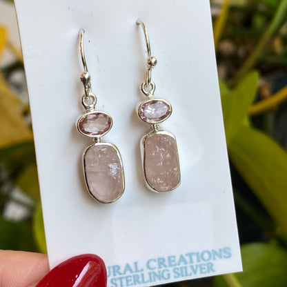 Rose Quartz Earrings, .925 Sterling Silver