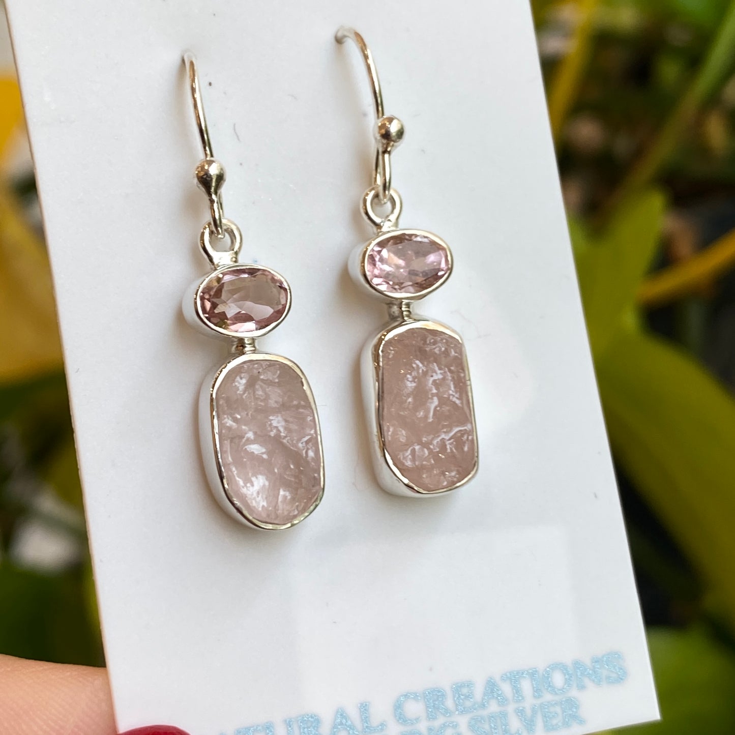 Rose Quartz Earrings, .925 Sterling Silver