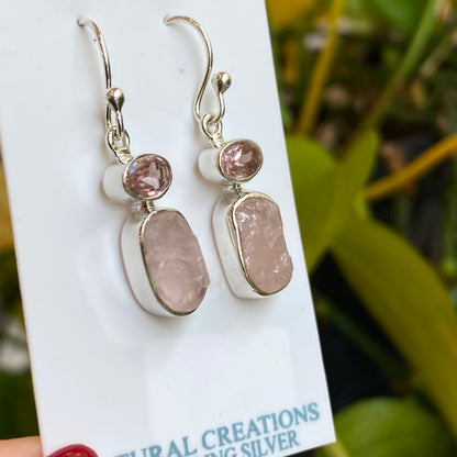 Rose Quartz Earrings, .925 Sterling Silver