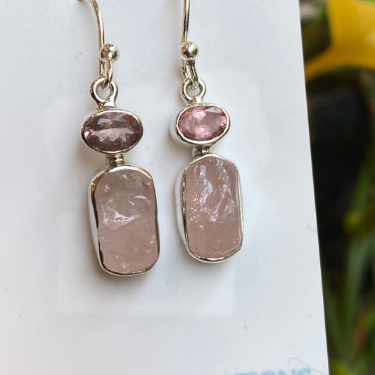 Rose Quartz Earrings, .925 Sterling Silver