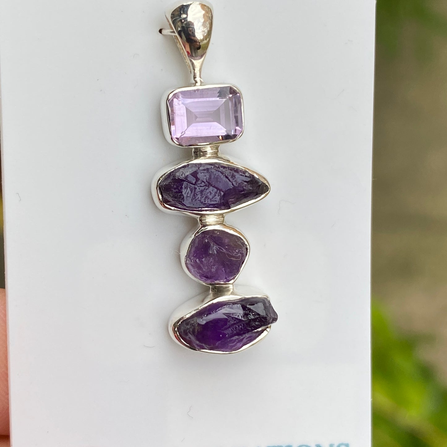 Rough and Faceted Amethyst Pendant, .925 Sterling Silver