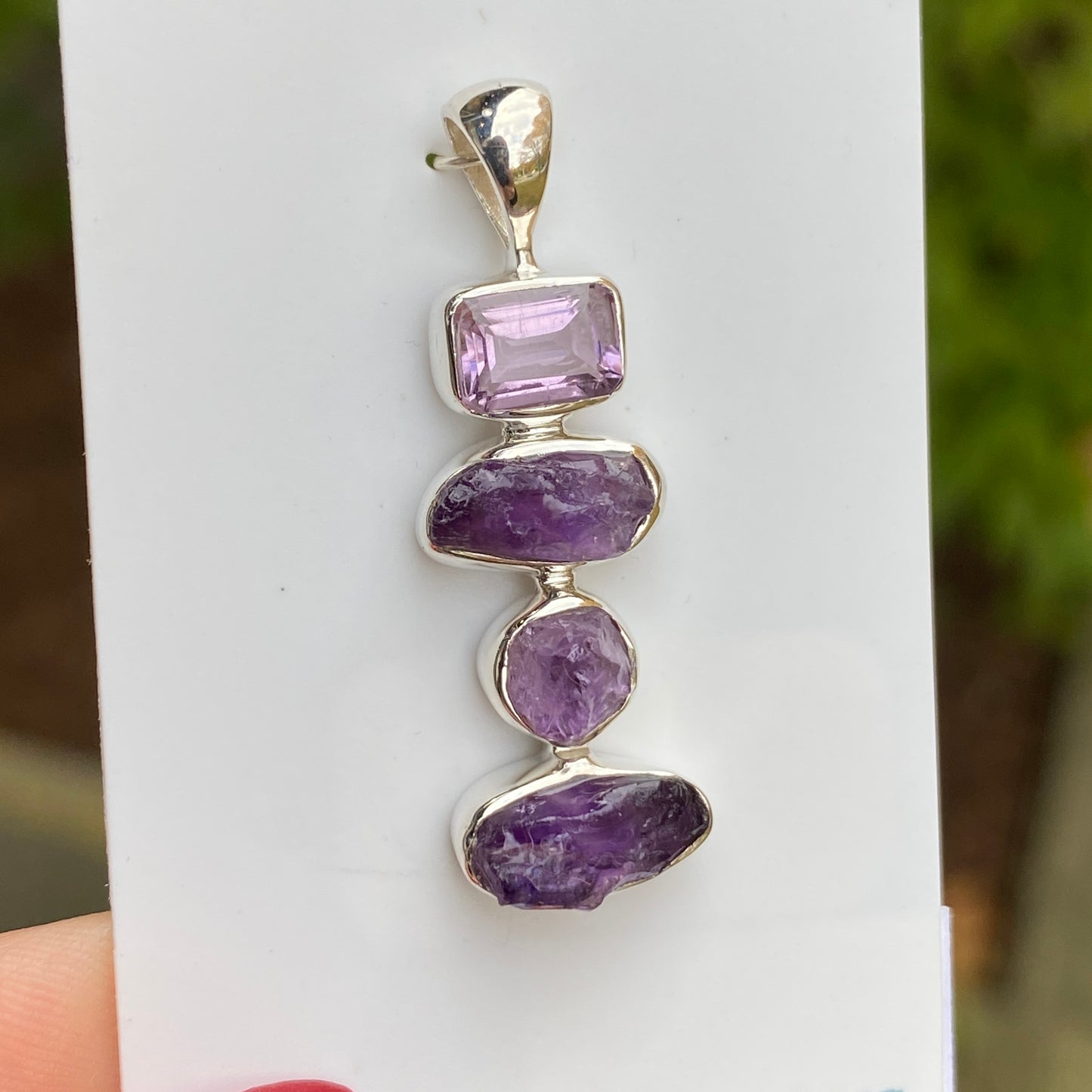 Rough and Faceted Amethyst Pendant, .925 Sterling Silver