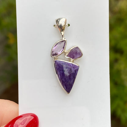 Charoite, Amethyst Pendant, .925 Sterling Silver