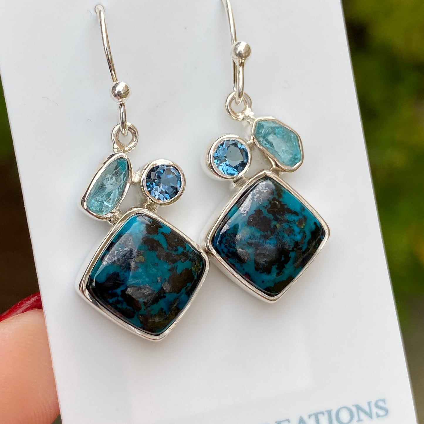 Chrysocolla, Topaz, Apatite Earrings, .925 Sterling Silver