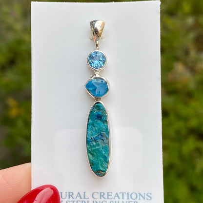 Shattuckite, Topaz, Apatite Pendant .925 Sterling Silver