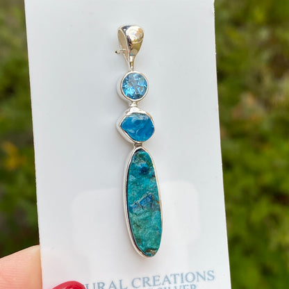 Shattuckite, Topaz, Apatite Pendant .925 Sterling Silver