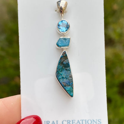 Shattuckite, Topaz, Apatite Pendant .925 Sterling Silver