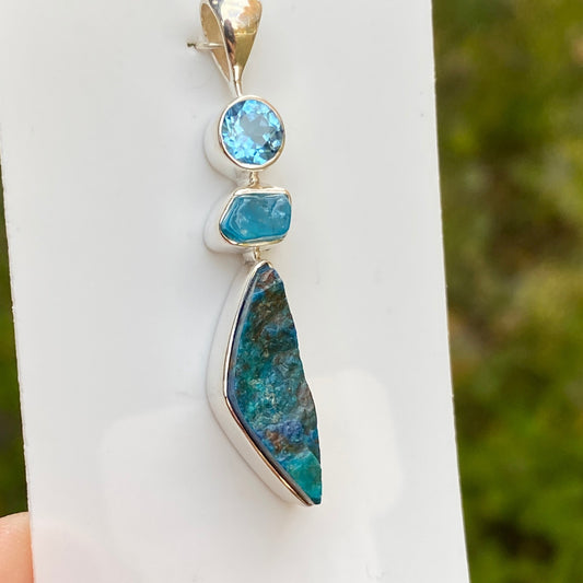 Shattuckite, Topaz, Apatite Pendant .925 Sterling Silver