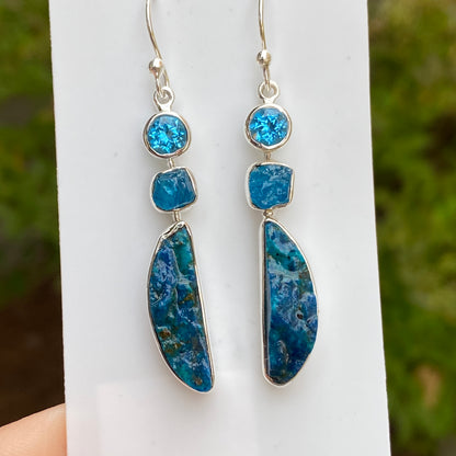 Shattuckite, Topaz, Apatite Earrings .925 Sterling Silver