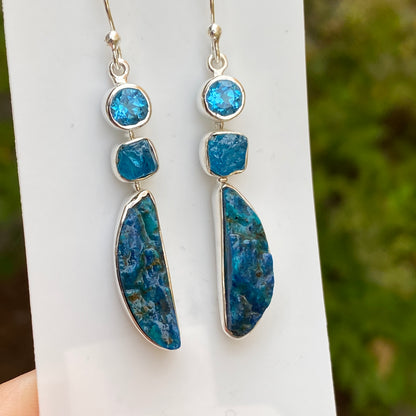 Shattuckite, Topaz, Apatite Earrings .925 Sterling Silver