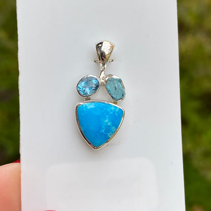 Turquoise, Topaz Pendant .925 Sterling Silver