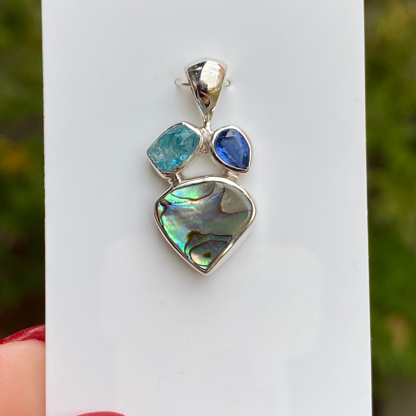 Abalone, Kyanite, Apatite Pendant .925 Sterling Silver