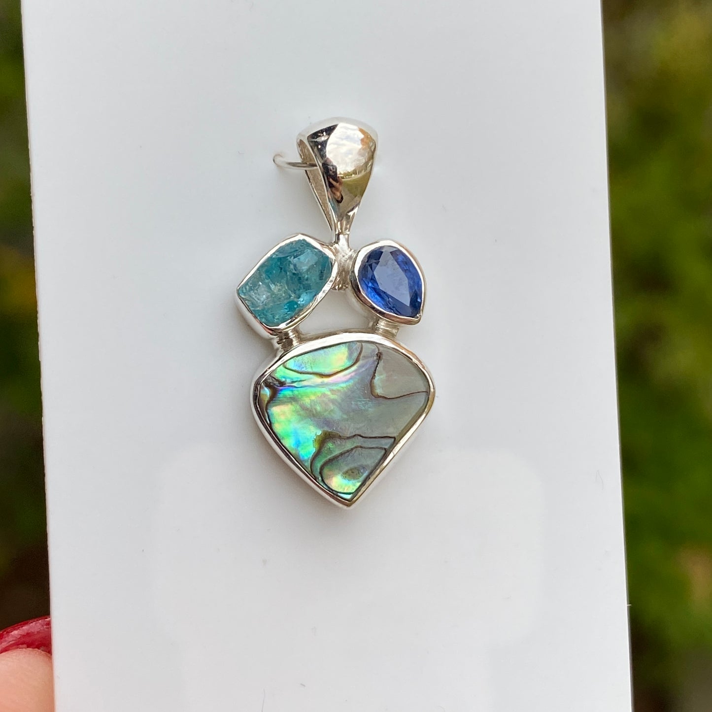 Abalone, Kyanite, Apatite Pendant .925 Sterling Silver