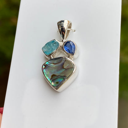 Abalone, Kyanite, Apatite Pendant .925 Sterling Silver