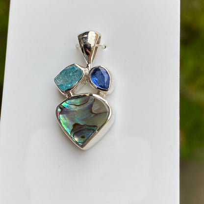 Abalone, Kyanite, Apatite Pendant .925 Sterling Silver