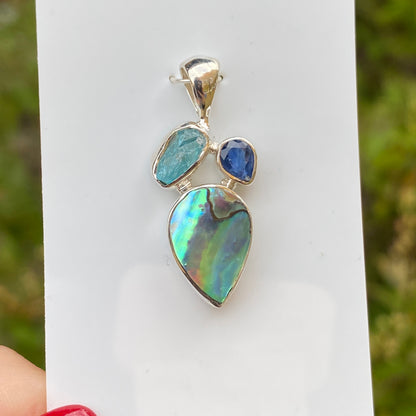 Abalone, Kyanite, Apatite Pendant .925 Sterling Silver