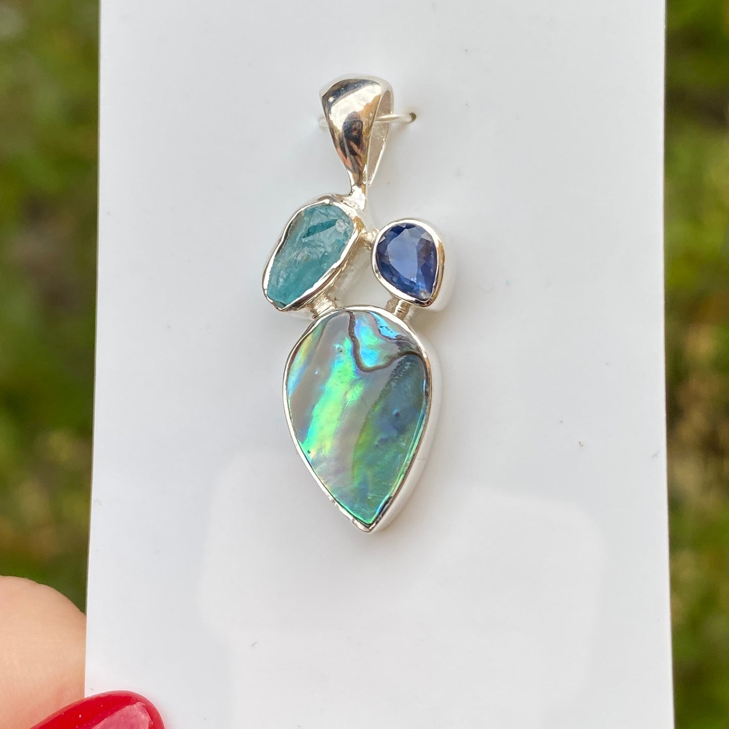 Abalone, Kyanite, Apatite Pendant .925 Sterling Silver