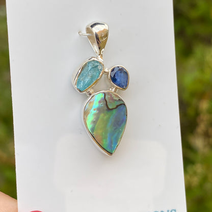 Abalone, Kyanite, Apatite Pendant .925 Sterling Silver