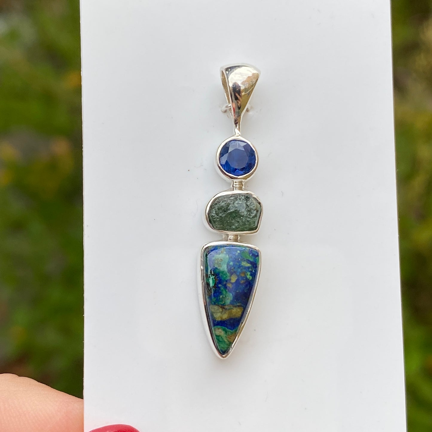 Azurite, Emerald, Kyanite Pendant .925 Sterling Silver