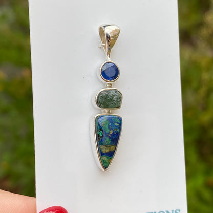 Azurite, Emerald, Kyanite Pendant .925 Sterling Silver