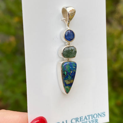 Azurite, Emerald, Kyanite Pendant .925 Sterling Silver