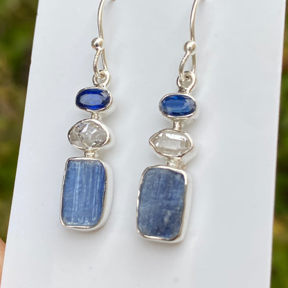 Kyanite, Herkimer Diamond Earrings .925 Sterling Silver