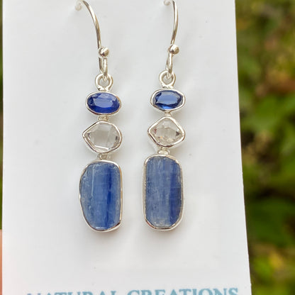 Kyanite, Herkimer Diamond Earrings .925 Sterling Silver