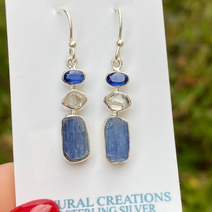 Kyanite, Herkimer Diamond Earrings .925 Sterling Silver