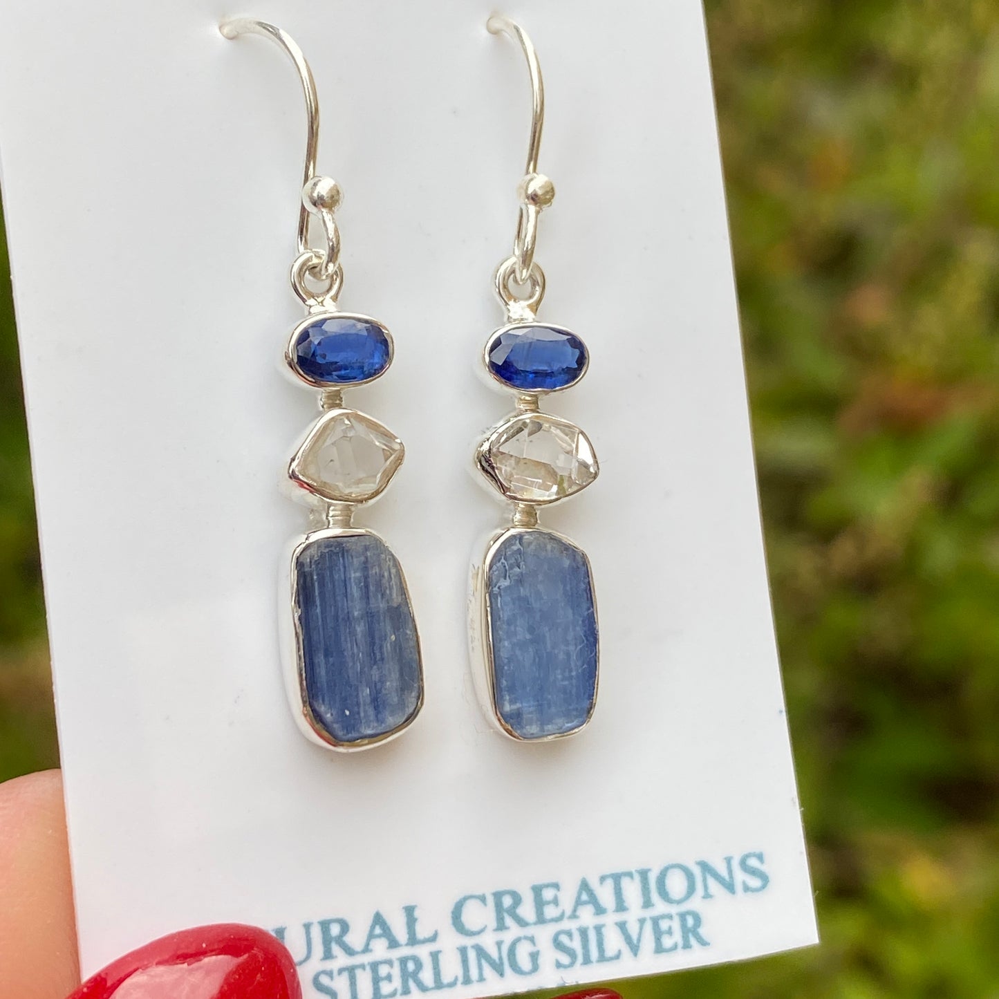 Kyanite, Herkimer Diamond Earrings .925 Sterling Silver