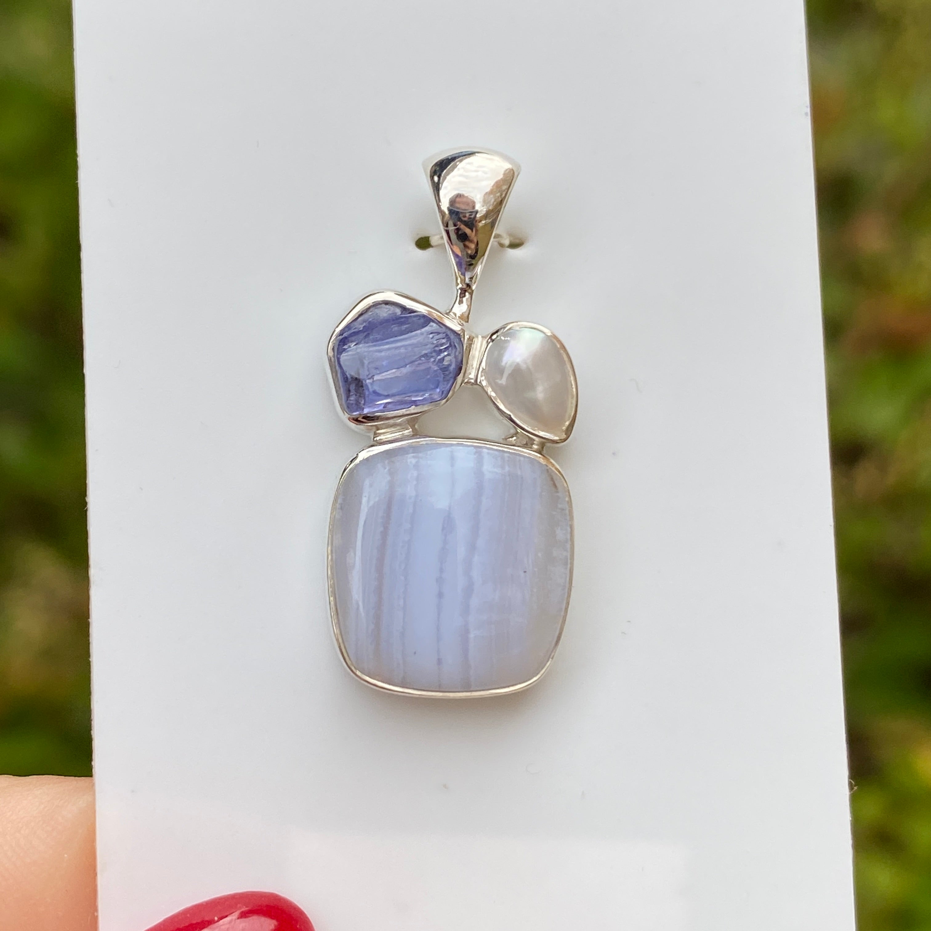 Botswana Agate outlet Tanzanite Gemstone 925 silver pendant necklace