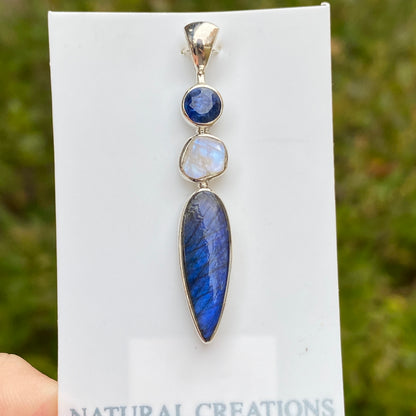 Labradorite, Moonstone, Kyanite Pendant .925 Sterling Silver