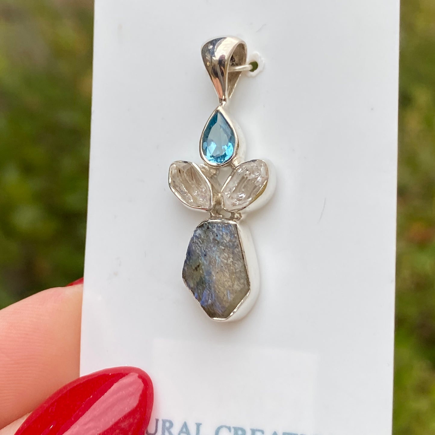 Labradorite, Herkimer Diamond, Topaz Pendant .925 Sterling Silver