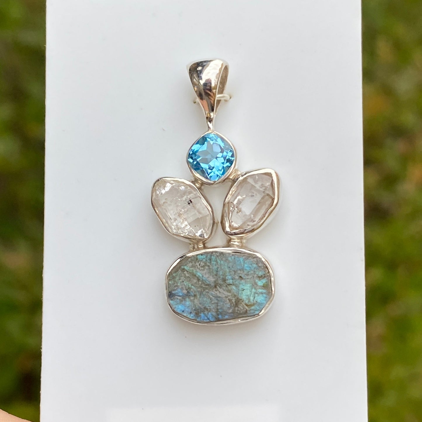 Labradorite, Herkimer Diamond, Topaz Pendant .925 Sterling Silver