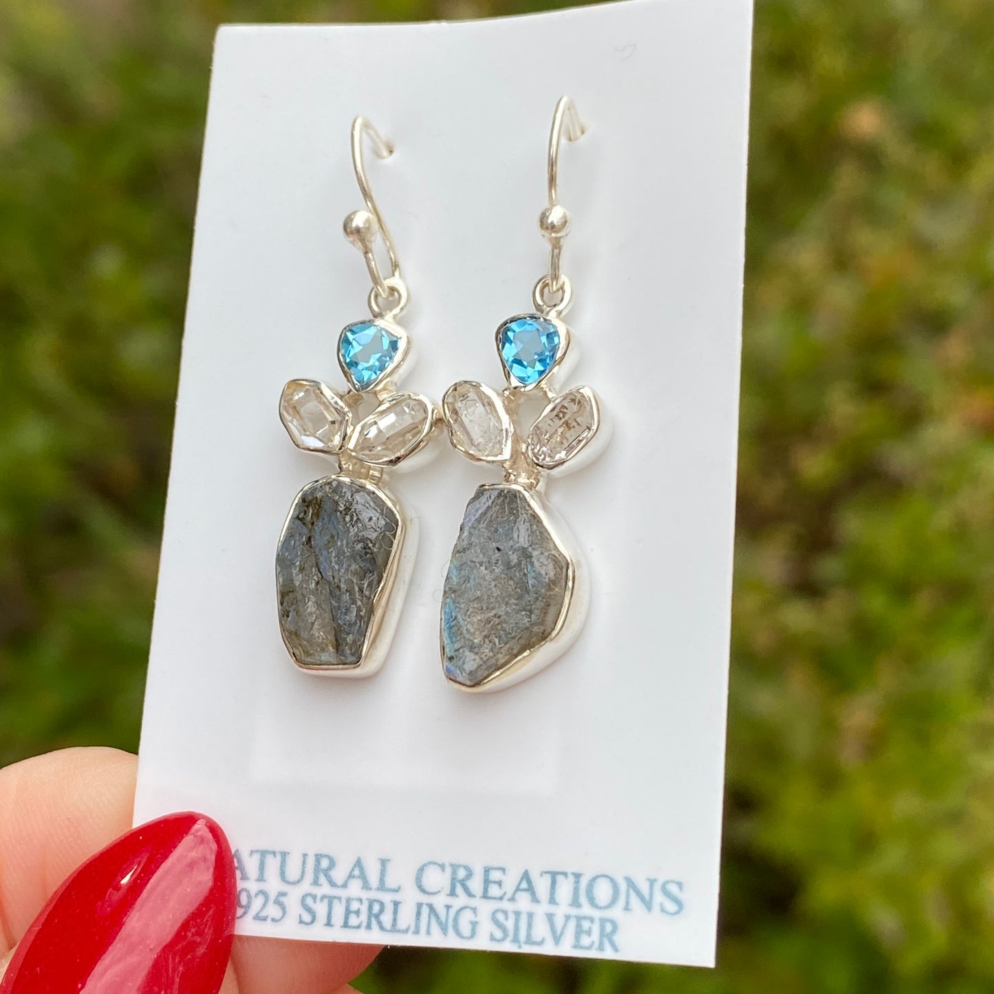 Labradorite, Herkimer Diamond, Topaz Earrings .925 Sterling Silver