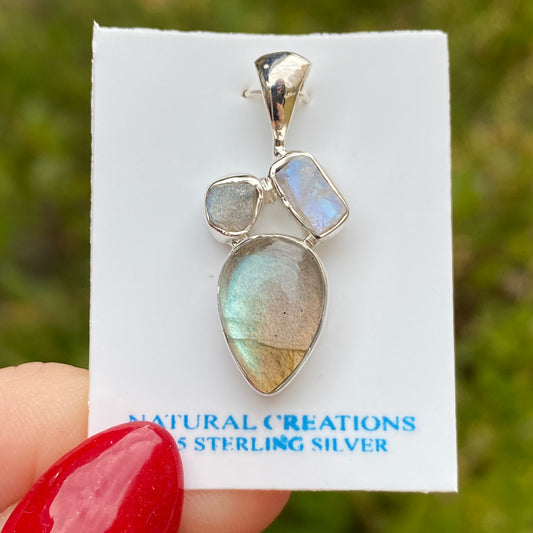 Labradorite, Moonstone Pendant .925 Sterling Silver