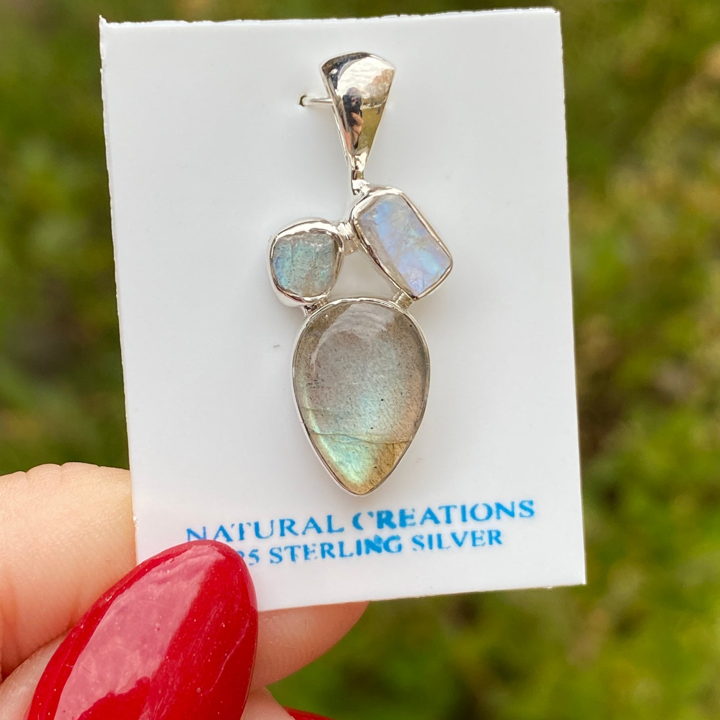 Labradorite, Moonstone Pendant .925 Sterling Silver