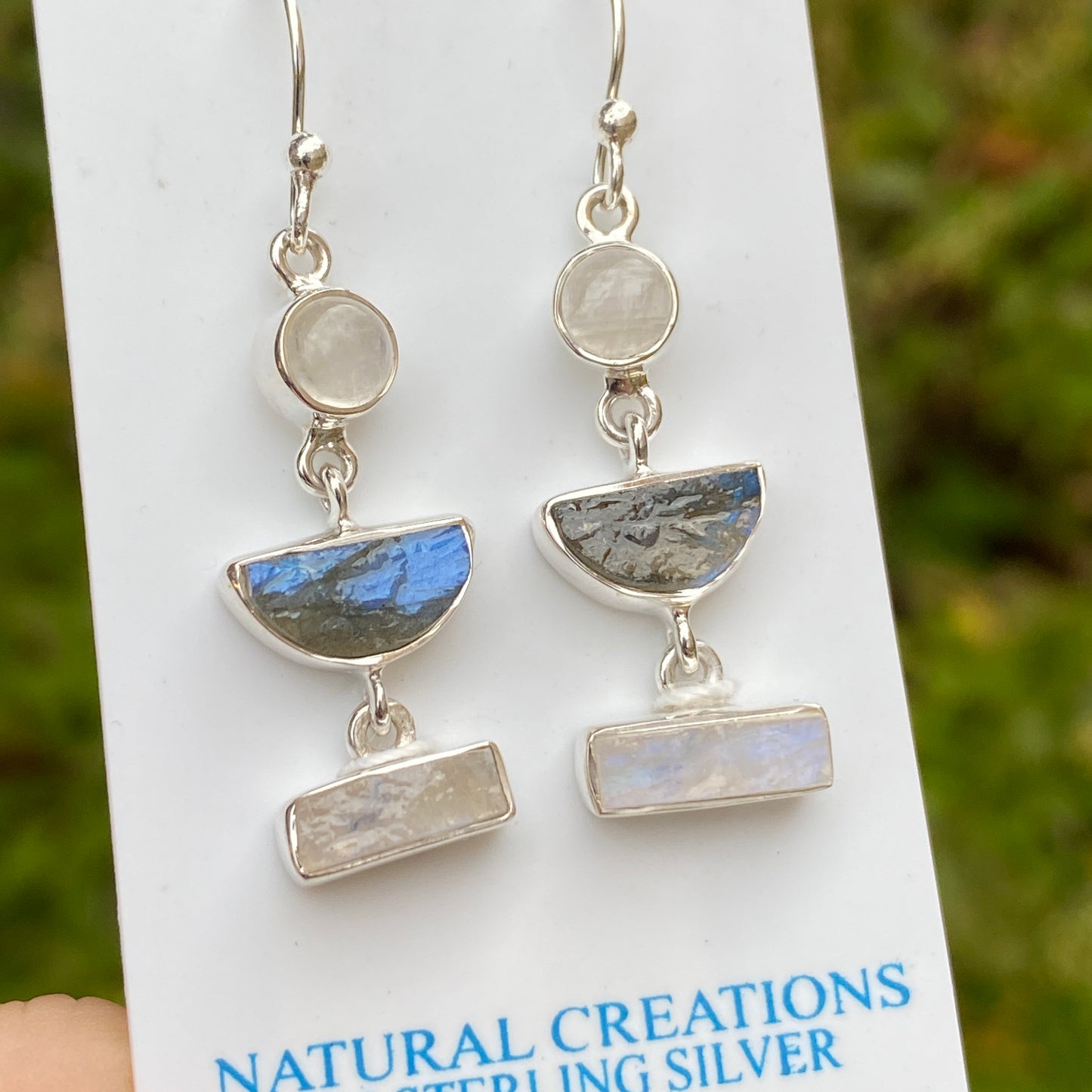 Labradorite, Moonstone Earrings .925 Sterling Silver