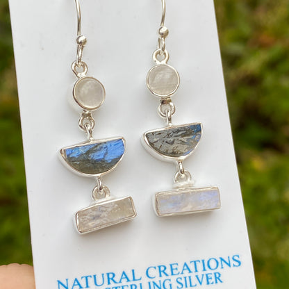 Labradorite, Moonstone Earrings .925 Sterling Silver