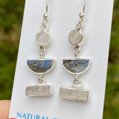 Labradorite, Moonstone Earrings .925 Sterling Silver