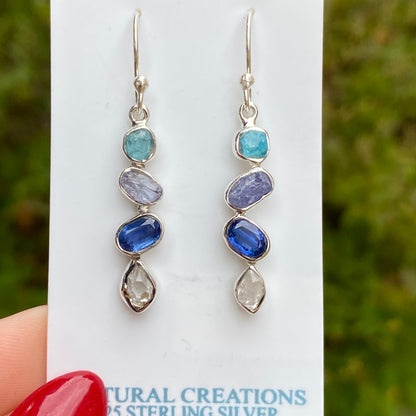 Apatite, Tanzanite, Kyanite, Herkimer Diamond Earrings, .925 Sterling Silver