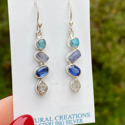 Apatite, Tanzanite, Kyanite, Herkimer Diamond Earrings, .925 Sterling Silver