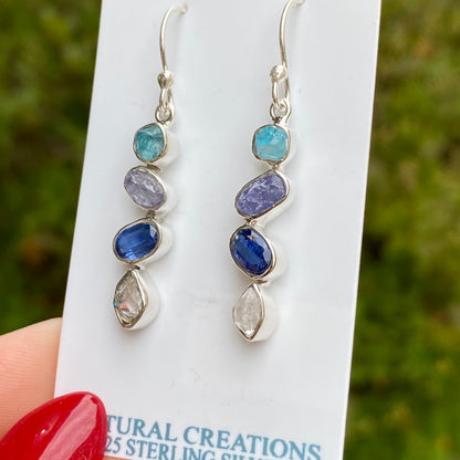 Apatite, Tanzanite, Kyanite, Herkimer Diamond Earrings, .925 Sterling Silver