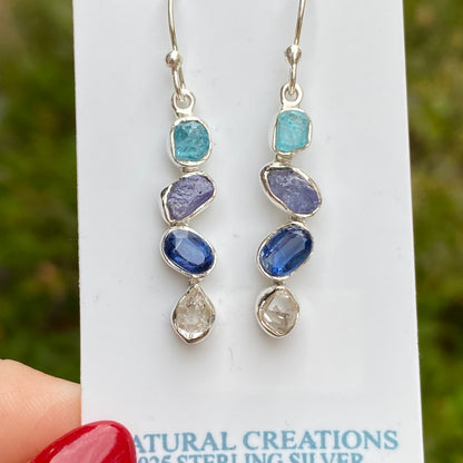 Apatite, Tanzanite, Kyanite, Herkimer Diamond Earrings, .925 Sterling Silver