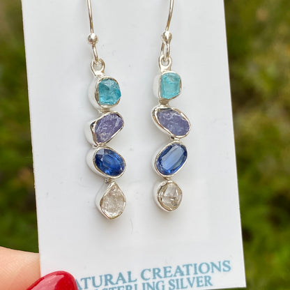 Apatite, Tanzanite, Kyanite, Herkimer Diamond Earrings, .925 Sterling Silver