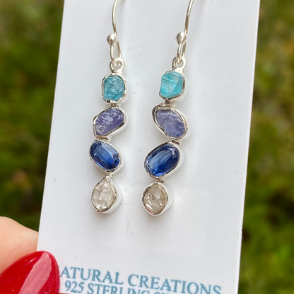 Apatite, Tanzanite, Kyanite, Herkimer Diamond Earrings, .925 Sterling Silver