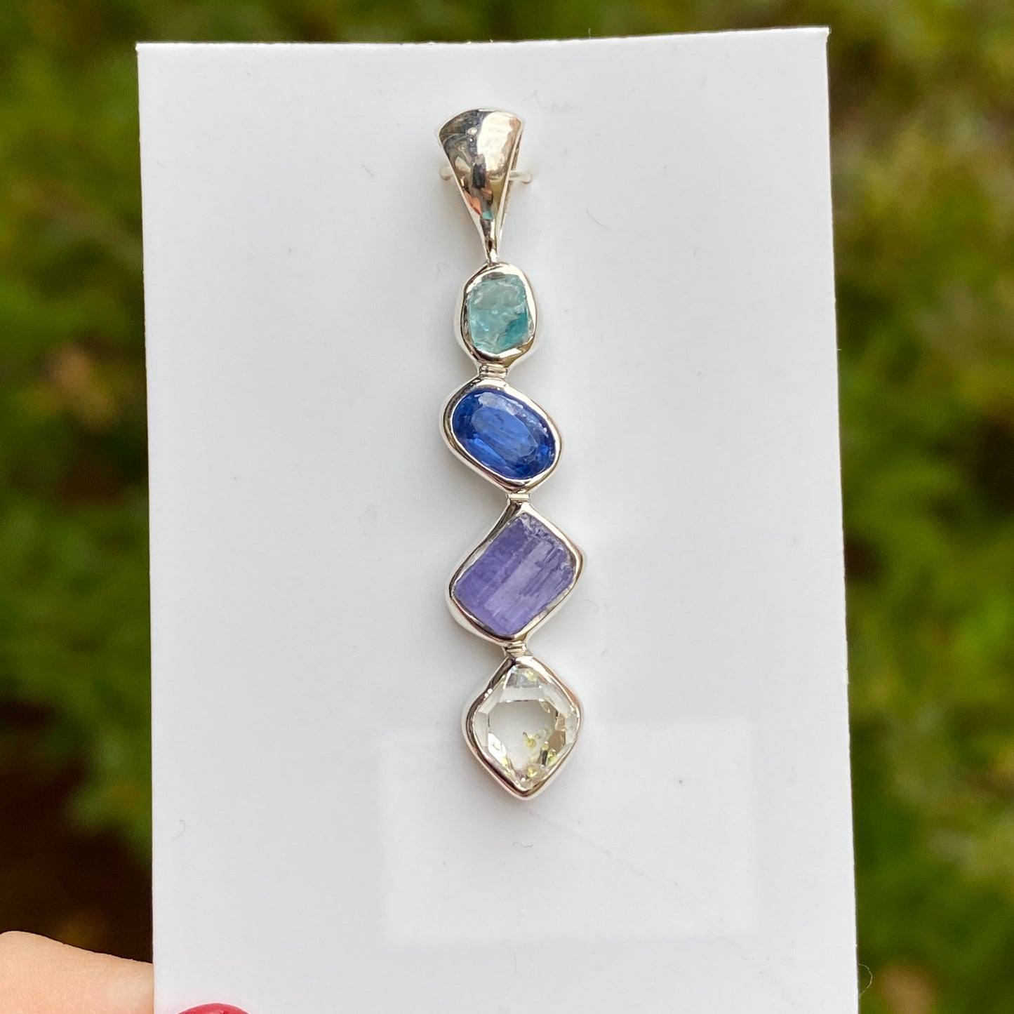 Apatite, Tanzanite, Kyanite, Herkimer Diamond Pendant, .925 Sterling Silver