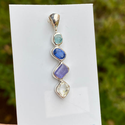 Apatite, Tanzanite, Kyanite, Herkimer Diamond Pendant, .925 Sterling Silver