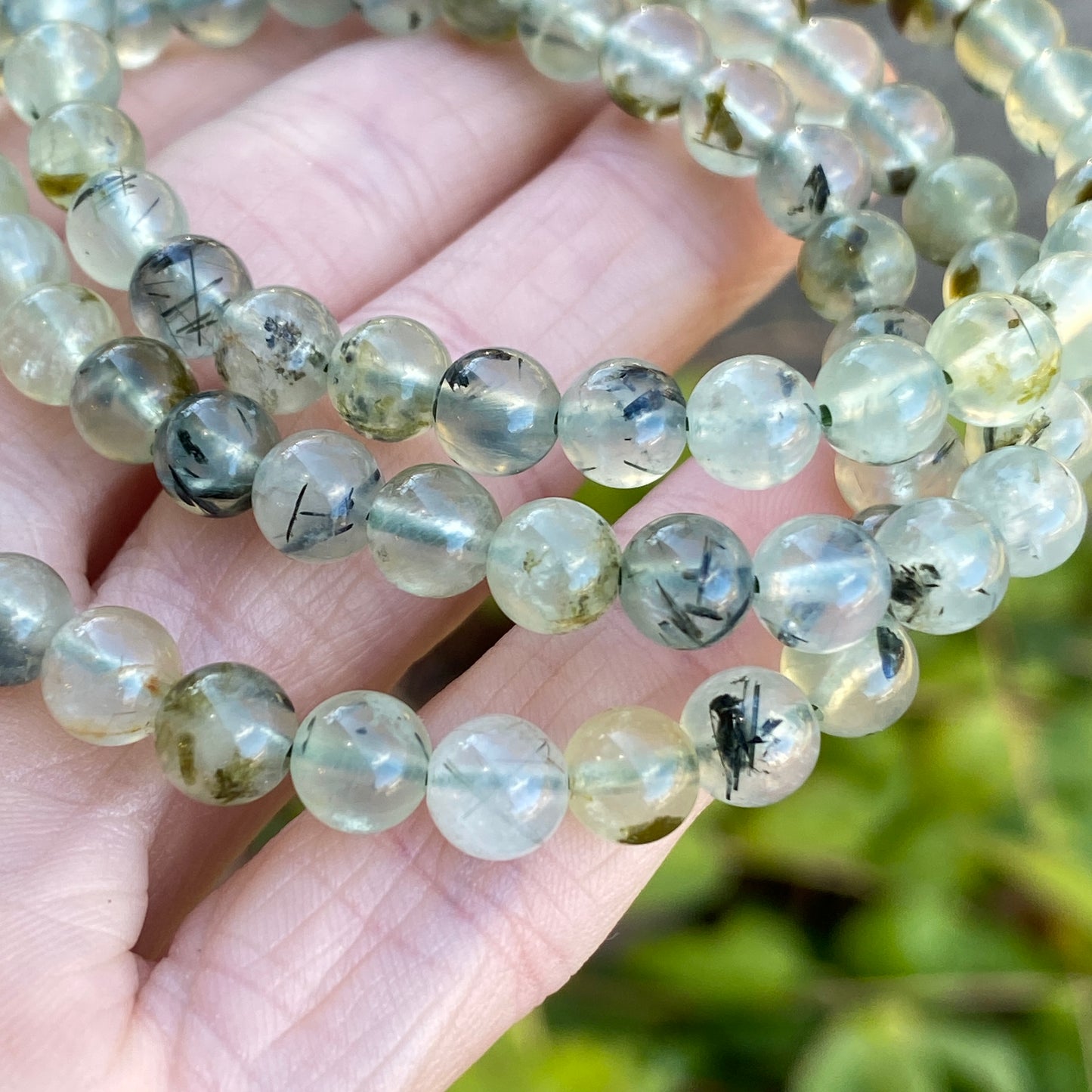 Prehnite with Epidote Bracelet, 6mm