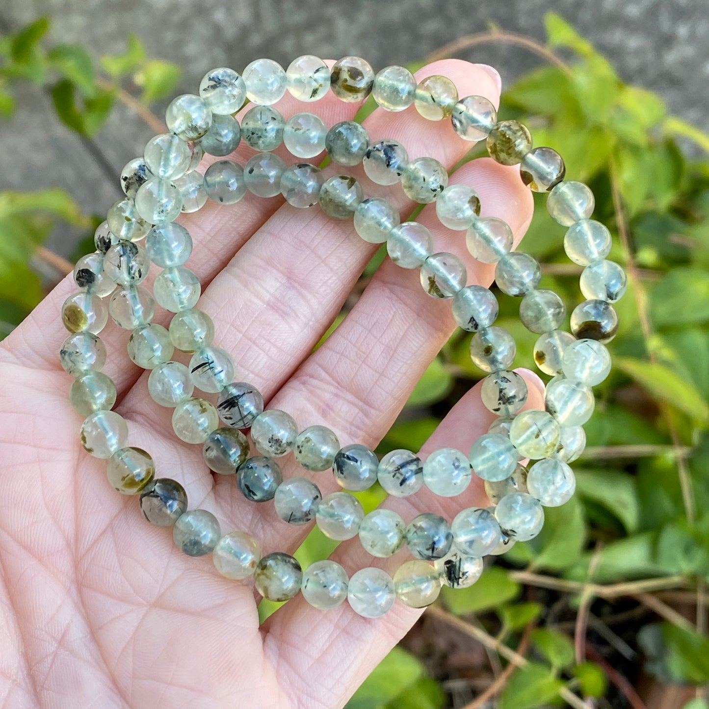 Prehnite with Epidote Bracelet, 6mm