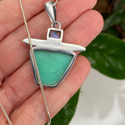 Kingman Turquoise Pendant with Rainbow Moonstone, Includes Chain